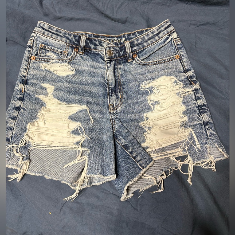 American Eagle Outfitters Blue Distressed Jean Shorts